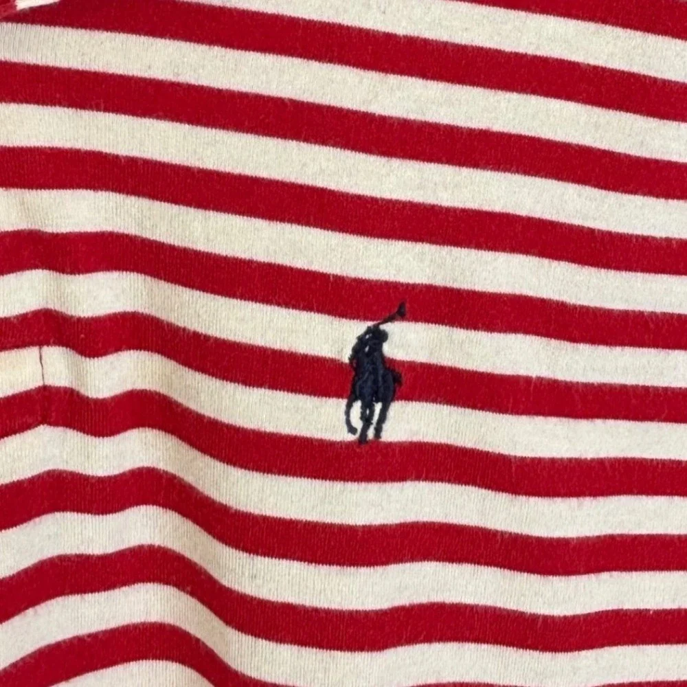 Vintage Polo Ralph Lauren L Red White Striped 100% Cotton Short Sleeve Shirt